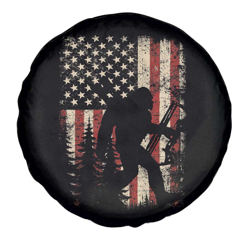 Bow Hunting Bigfoot America Flag Spare Tire Cover Patriotic Sasquatch With Archer Hunter Dad