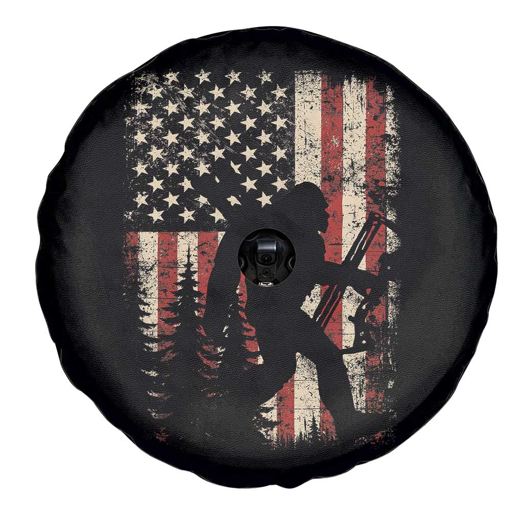 Bow Hunting Bigfoot America Flag Spare Tire Cover Patriotic Sasquatch With Archer Hunter Dad