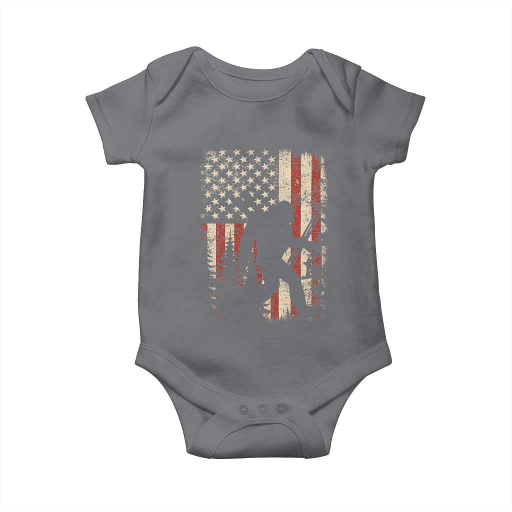Bow Hunting Bigfoot America Flag Baby Onesie Patriotic Sasquatch With Archer Hunter Dad