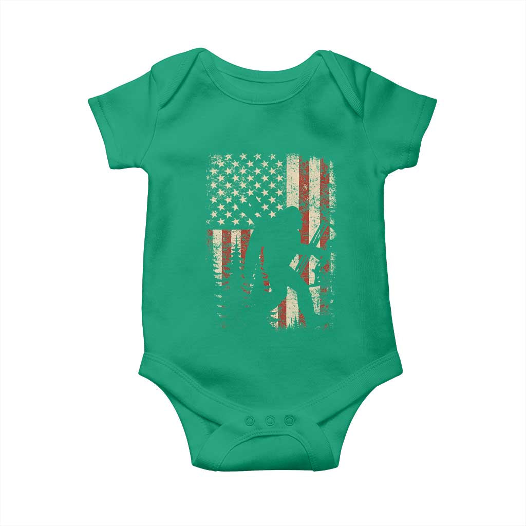 Bow Hunting Bigfoot America Flag Baby Onesie Patriotic Sasquatch With Archer Hunter Dad