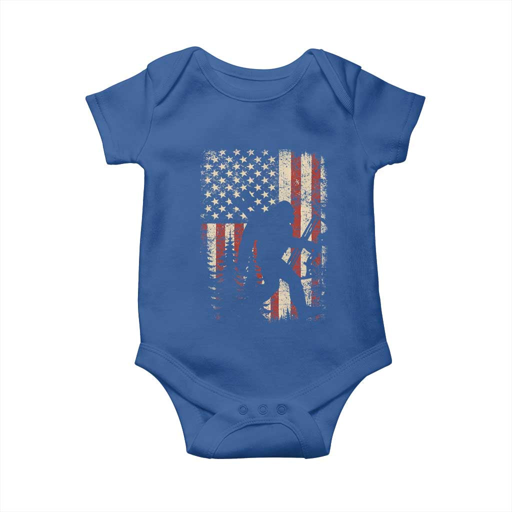 Bow Hunting Bigfoot America Flag Baby Onesie Patriotic Sasquatch With Archer Hunter Dad