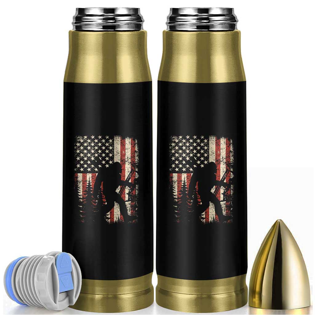 Bow Hunting Bigfoot America Flag Bullet Tumbler Patriotic Sasquatch With Archer Hunter Dad