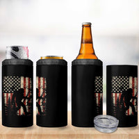 Bow Hunting Bigfoot America Flag 4 in 1 Can Cooler Tumbler Patriotic Sasquatch With Archer Hunter Dad