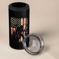Bow Hunting Bigfoot America Flag 4 in 1 Can Cooler Tumbler Patriotic Sasquatch With Archer Hunter Dad