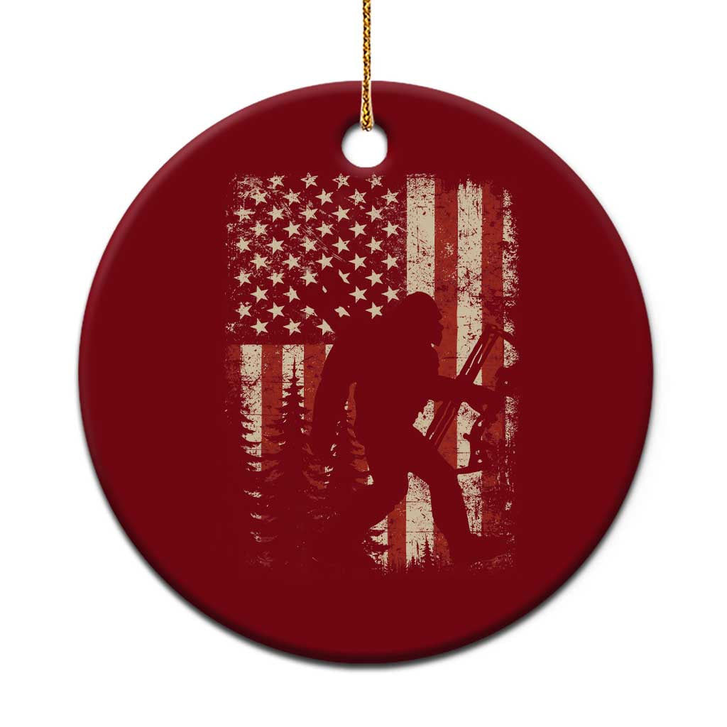 Bow Hunting Bigfoot America Flag Ceramic Ornament Patriotic Sasquatch With Archer Hunter Dad
