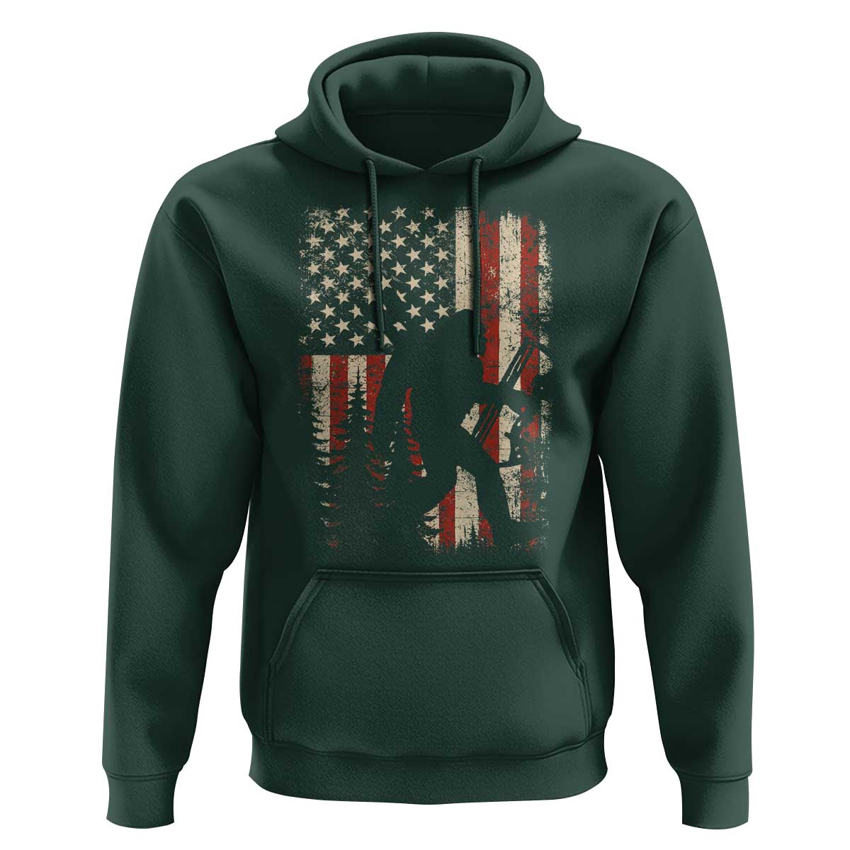 Bow Hunting Bigfoot America Flag Hoodie Patriotic Sasquatch With Archer Hunter Dad