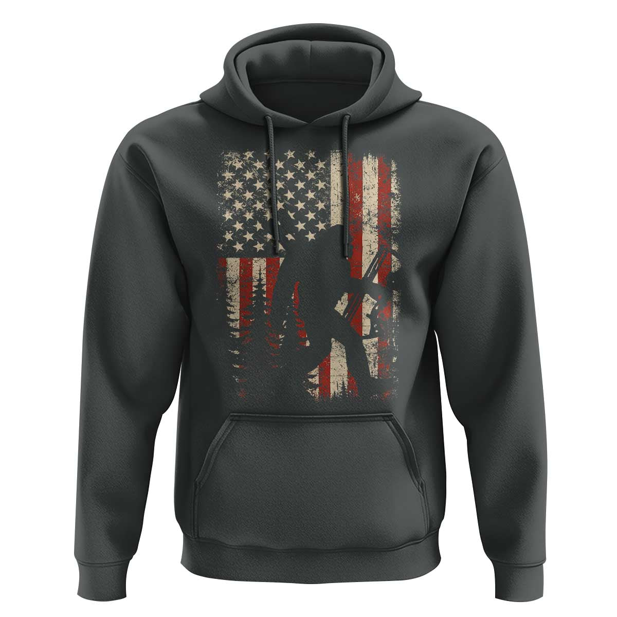 Bow Hunting Bigfoot America Flag Hoodie Patriotic Sasquatch With Archer Hunter Dad