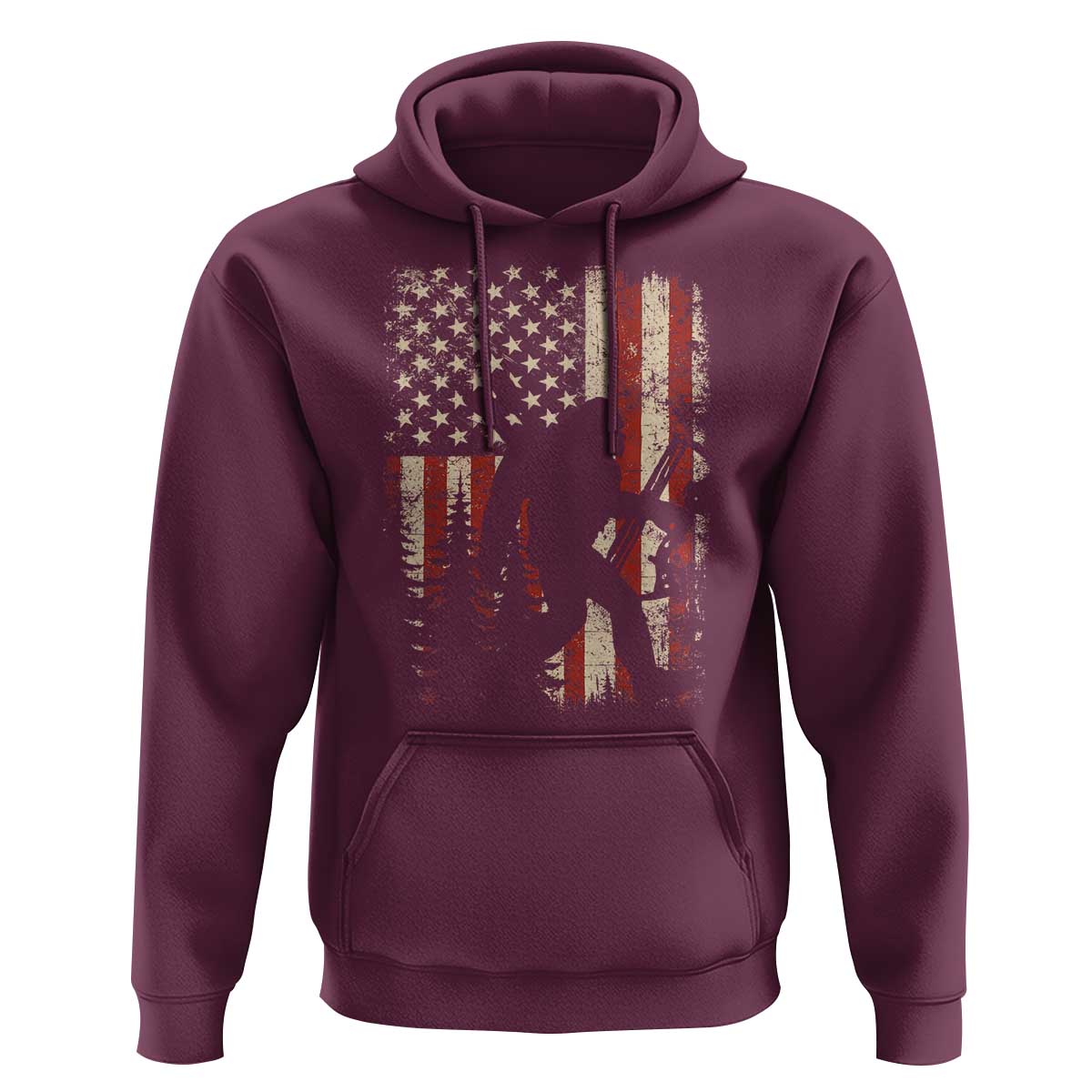 Bow Hunting Bigfoot America Flag Hoodie Patriotic Sasquatch With Archer Hunter Dad