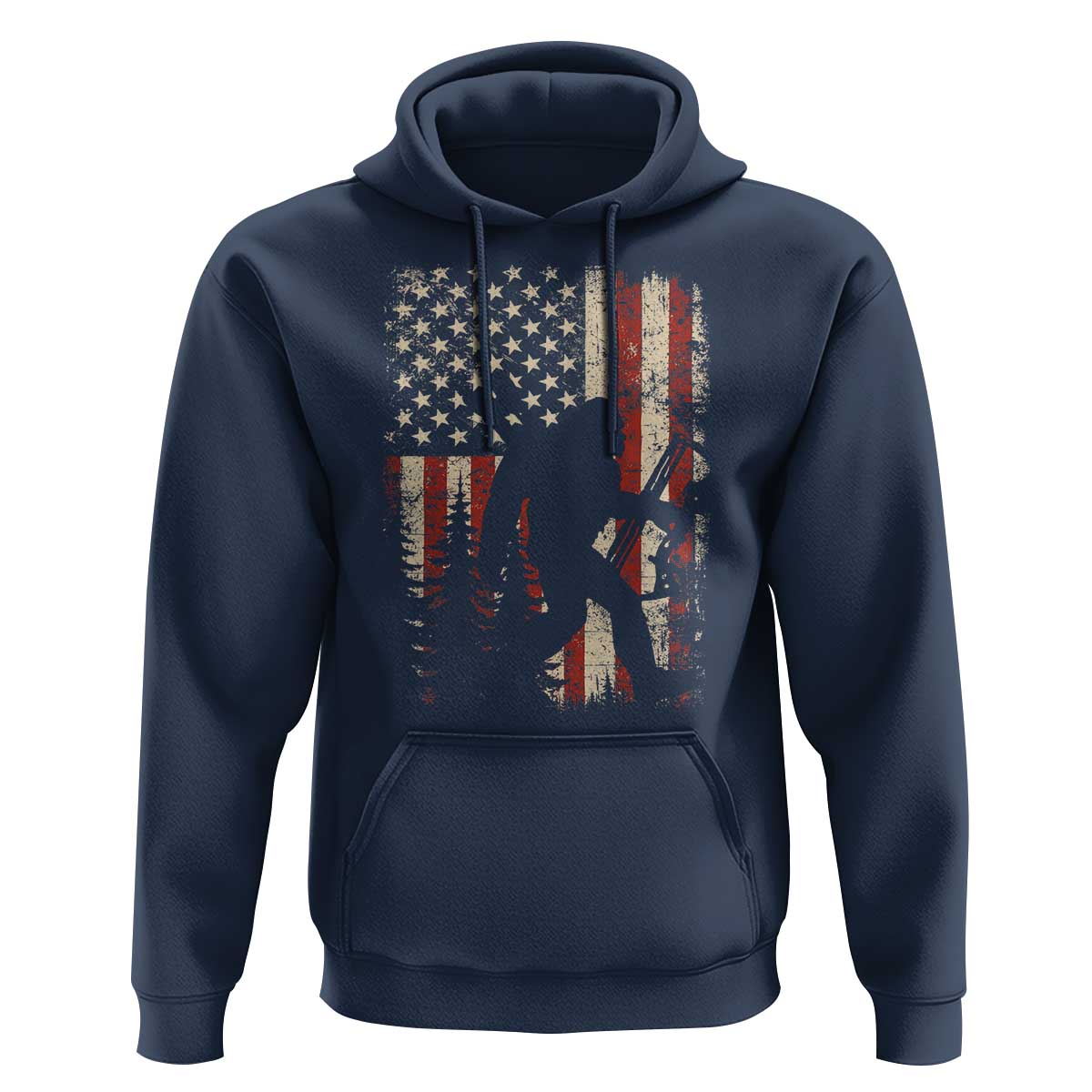 Bow Hunting Bigfoot America Flag Hoodie Patriotic Sasquatch With Archer Hunter Dad