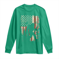 Bow Hunting Bigfoot America Flag Long Sleeve Shirt Patriotic Sasquatch With Archer Hunter Dad