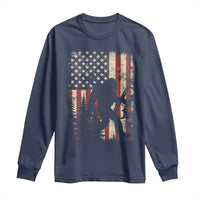 Bow Hunting Bigfoot America Flag Long Sleeve Shirt Patriotic Sasquatch With Archer Hunter Dad