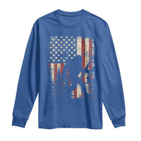Bow Hunting Bigfoot America Flag Long Sleeve Shirt Patriotic Sasquatch With Archer Hunter Dad
