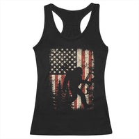 Bow Hunting Bigfoot America Flag Racerback Tank Top Patriotic Sasquatch With Archer Hunter Dad