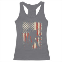 Bow Hunting Bigfoot America Flag Racerback Tank Top Patriotic Sasquatch With Archer Hunter Dad