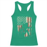 Bow Hunting Bigfoot America Flag Racerback Tank Top Patriotic Sasquatch With Archer Hunter Dad