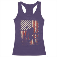 Bow Hunting Bigfoot America Flag Racerback Tank Top Patriotic Sasquatch With Archer Hunter Dad