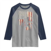 Bow Hunting Bigfoot America Flag Raglan Shirt Patriotic Sasquatch With Archer Hunter Dad