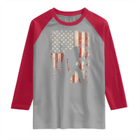 Bow Hunting Bigfoot America Flag Raglan Shirt Patriotic Sasquatch With Archer Hunter Dad