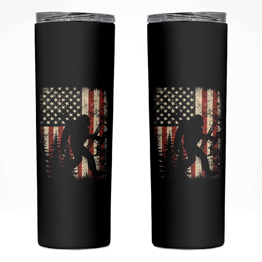 Bow Hunting Bigfoot America Flag Skinny Tumbler Patriotic Sasquatch With Archer Hunter Dad