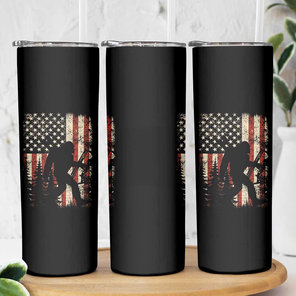 Bow Hunting Bigfoot America Flag Skinny Tumbler Patriotic Sasquatch With Archer Hunter Dad