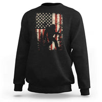 Bow Hunting Bigfoot America Flag Sweatshirt Patriotic Sasquatch With Archer Hunter Dad