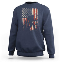 Bow Hunting Bigfoot America Flag Sweatshirt Patriotic Sasquatch With Archer Hunter Dad