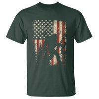 Bow Hunting Bigfoot America Flag T Shirt Patriotic Sasquatch With Archer Hunter Dad