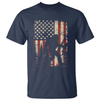 Bow Hunting Bigfoot America Flag T Shirt Patriotic Sasquatch With Archer Hunter Dad