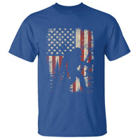 Bow Hunting Bigfoot America Flag T Shirt Patriotic Sasquatch With Archer Hunter Dad