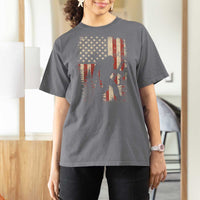 Bow Hunting Bigfoot America Flag T Shirt For Women Patriotic Sasquatch With Archer Hunter Dad