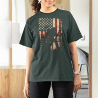 Bow Hunting Bigfoot America Flag T Shirt For Women Patriotic Sasquatch With Archer Hunter Dad