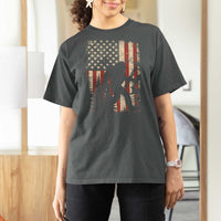 Bow Hunting Bigfoot America Flag T Shirt For Women Patriotic Sasquatch With Archer Hunter Dad