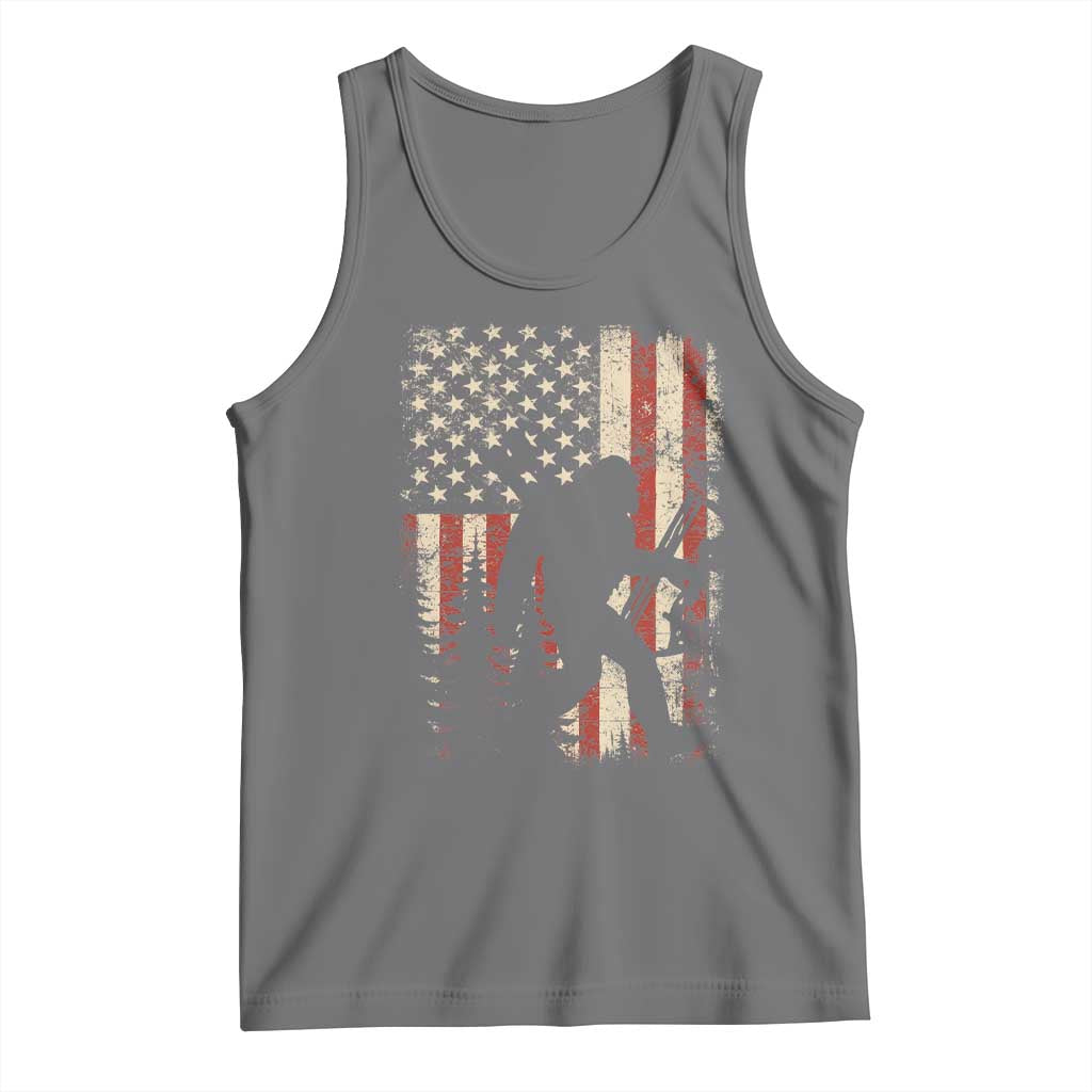 Bow Hunting Bigfoot America Flag Tank Top Patriotic Sasquatch With Archer Hunter Dad