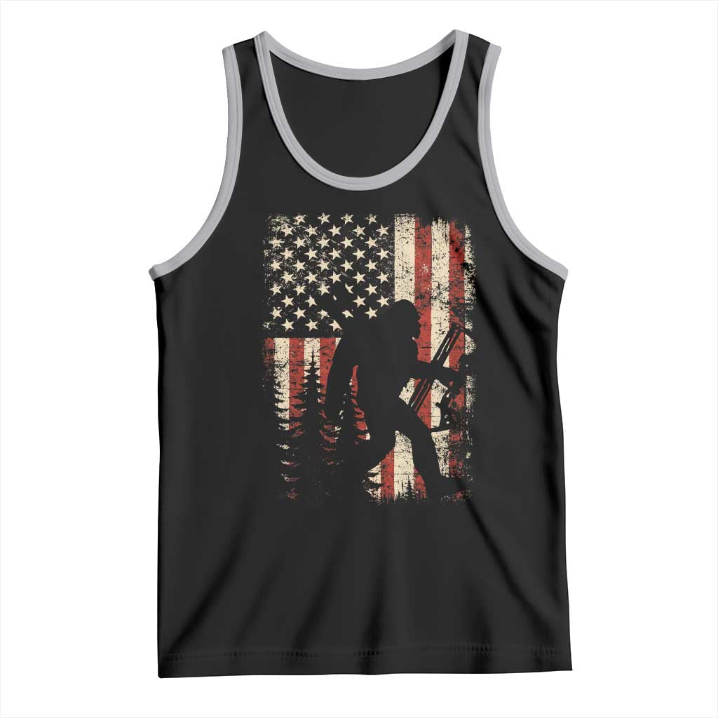 Bow Hunting Bigfoot America Flag Tank Top Patriotic Sasquatch With Archer Hunter Dad
