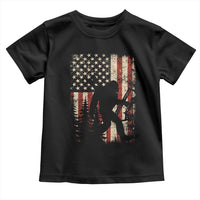 Bow Hunting Bigfoot America Flag Toddler T Shirt Patriotic Sasquatch With Archer Hunter Dad