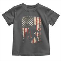 Bow Hunting Bigfoot America Flag Toddler T Shirt Patriotic Sasquatch With Archer Hunter Dad