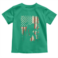 Bow Hunting Bigfoot America Flag Toddler T Shirt Patriotic Sasquatch With Archer Hunter Dad