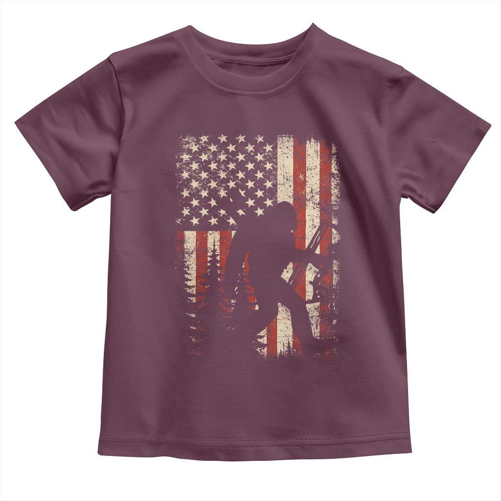 Bow Hunting Bigfoot America Flag Toddler T Shirt Patriotic Sasquatch With Archer Hunter Dad