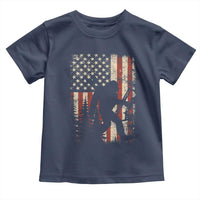 Bow Hunting Bigfoot America Flag Toddler T Shirt Patriotic Sasquatch With Archer Hunter Dad