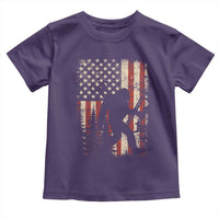 Bow Hunting Bigfoot America Flag Toddler T Shirt Patriotic Sasquatch With Archer Hunter Dad