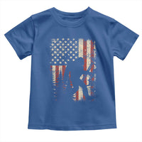 Bow Hunting Bigfoot America Flag Toddler T Shirt Patriotic Sasquatch With Archer Hunter Dad