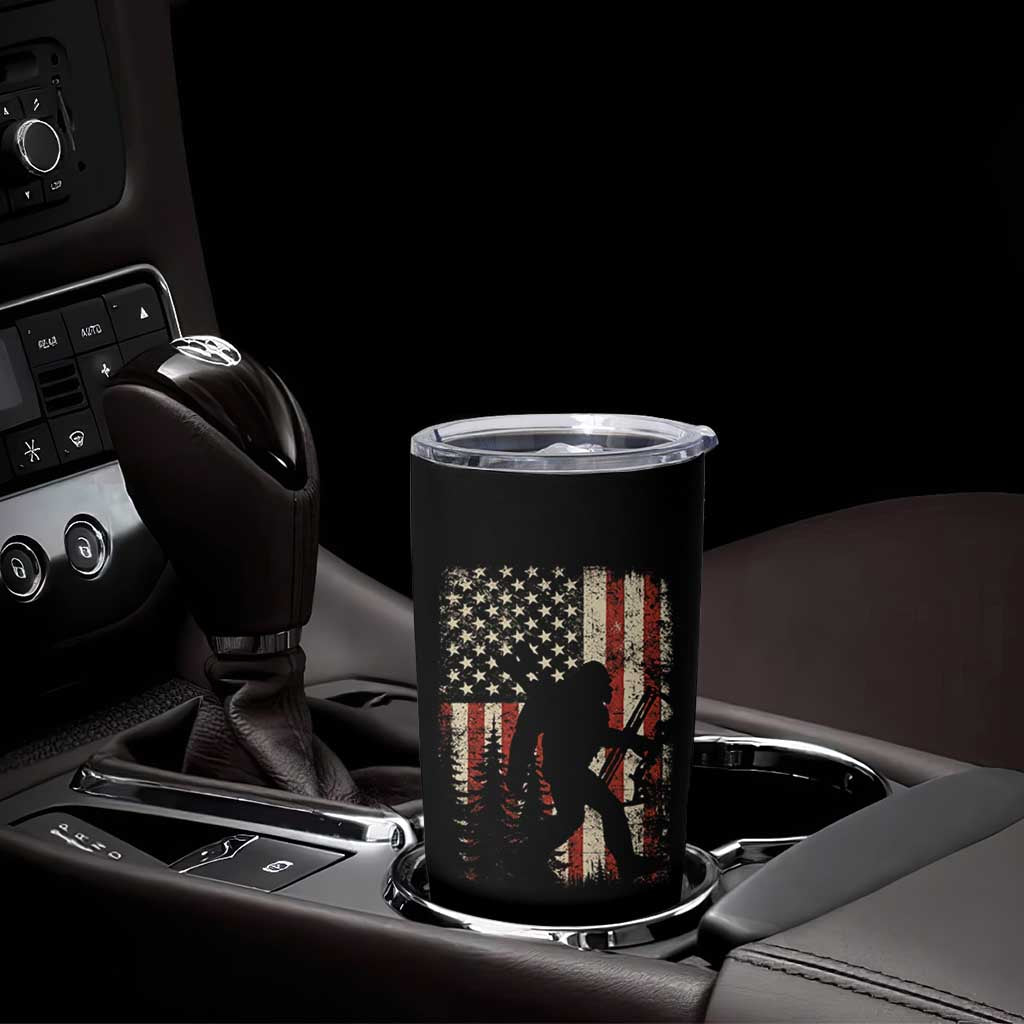Bow Hunting Bigfoot America Flag Tumbler Cup Patriotic Sasquatch With Archer Hunter Dad