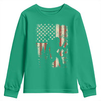Bow Hunting Bigfoot America Flag Youth Sweatshirt Patriotic Sasquatch With Archer Hunter Dad