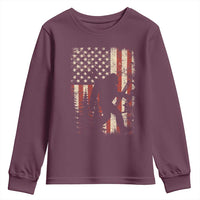Bow Hunting Bigfoot America Flag Youth Sweatshirt Patriotic Sasquatch With Archer Hunter Dad
