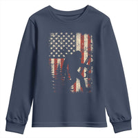 Bow Hunting Bigfoot America Flag Youth Sweatshirt Patriotic Sasquatch With Archer Hunter Dad