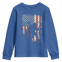 Bow Hunting Bigfoot America Flag Youth Sweatshirt Patriotic Sasquatch With Archer Hunter Dad