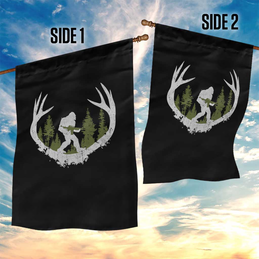 Bigfoot Gun Owner Garden Flag Retro Deer Hunting Sasquatch Hunter Dad