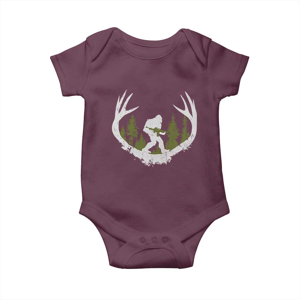 Bigfoot Gun Owner Baby Onesie Retro Deer Hunting Sasquatch Hunter Dad