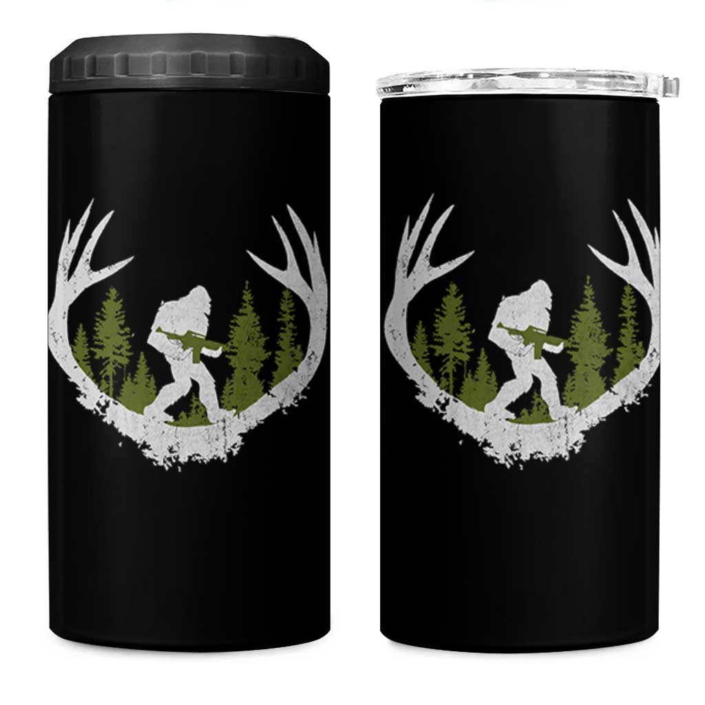 Bigfoot Gun Owner 4 in 1 Can Cooler Tumbler Retro Deer Hunting Sasquatch Hunter Dad