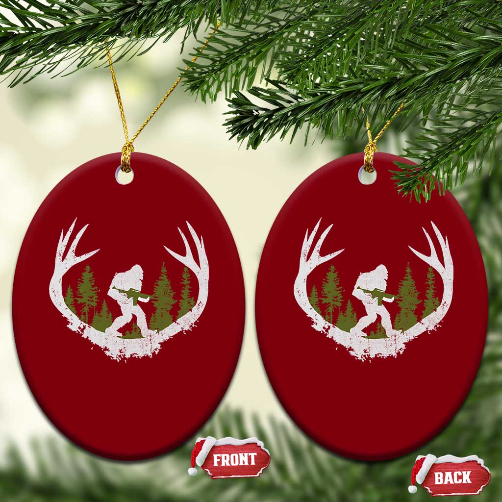 Bigfoot Gun Owner Ceramic Ornament Retro Deer Hunting Sasquatch Hunter Dad
